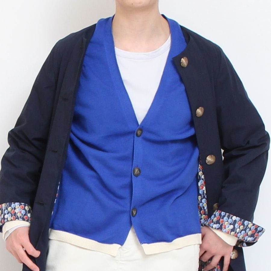 【30%OFF】【BLUEのみ ラスト1点】NARUリブバイカラーVネックカーディガン