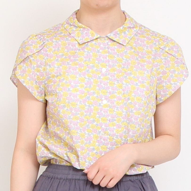 【30%OFF】【YELLOWサイズ1のみ ラスト1点】リバティチューリップ袖ブラウス(2405)