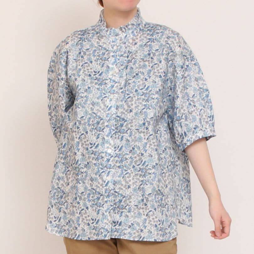 【30%OFF】【BLUEのみラスト1点】フランダースLIBERTY5分袖変形フリルシャツ2504