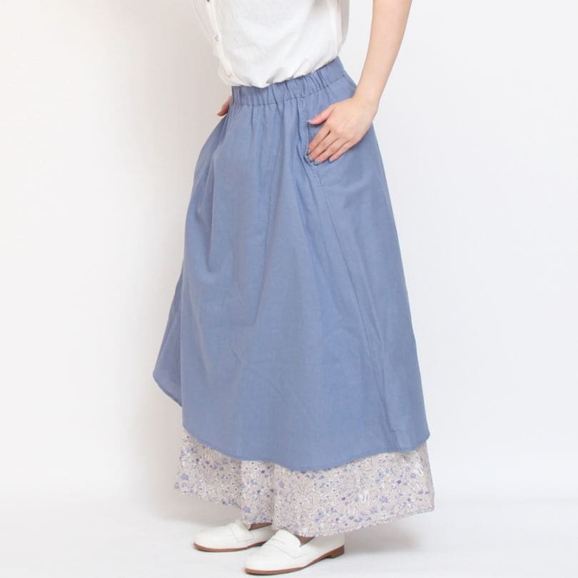【20%OFF】【BLUEのみ ラスト1点】sosotto 裏地裾LIBERTYスカート