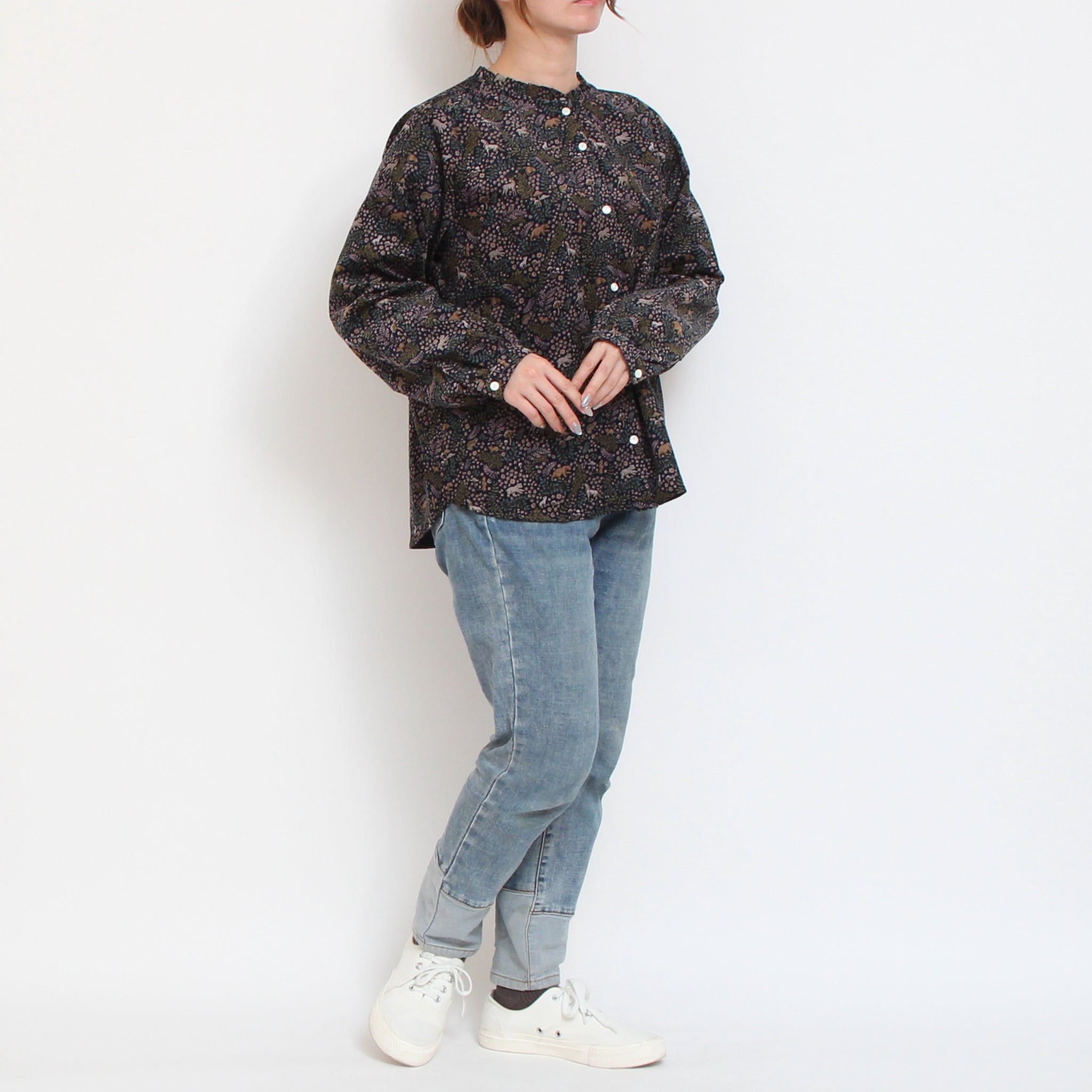 【NAVY・GREENのみ ラスト1点ずつ】コーデュロイLIBERTYフリルネックスタンダードシャツ2511