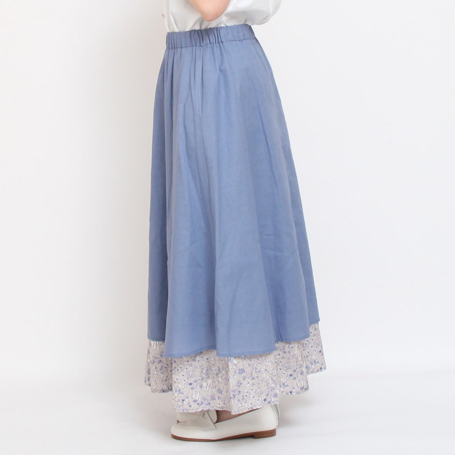 【20%OFF】【BLUEのみ ラスト1点】sosotto 裏地裾LIBERTYスカート