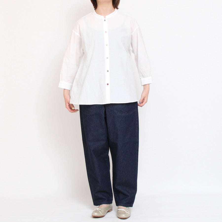 【WHITEのみ ラスト1点】リバティ釦7分袖マオカラーシャツ(2506)