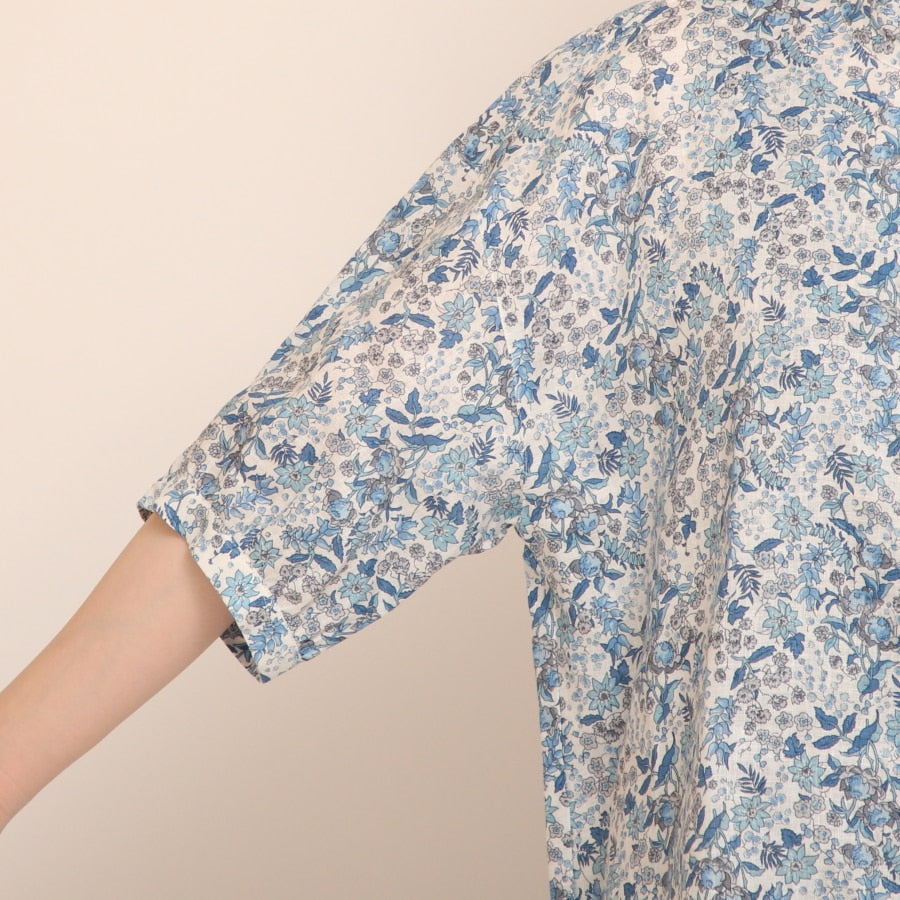 【30%OFF】【BLUEのみラスト1点】フランダースLIBERTY5分袖変形フリルシャツ2504