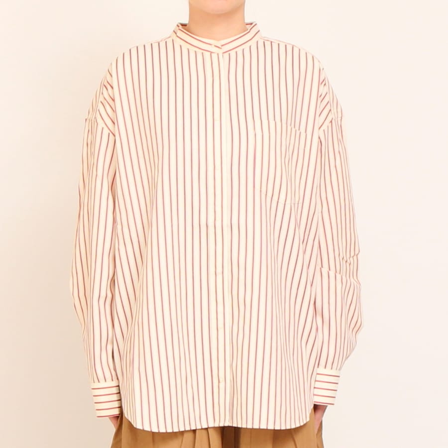 【20%OFF】【RED・BLACKラスト1点ずつ】Pont de Chalons バンドカラー刺繍釦シャツ