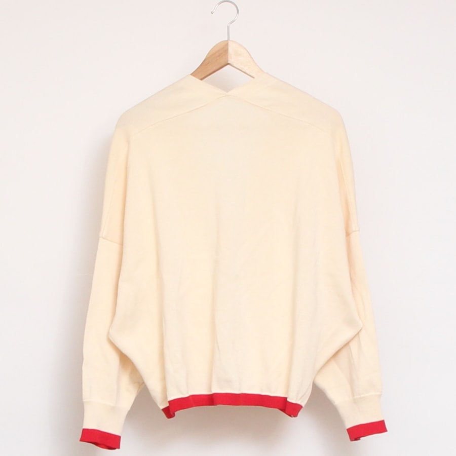 【30%OFF】【BLUEのみ ラスト1点】NARUリブバイカラーVネックカーディガン