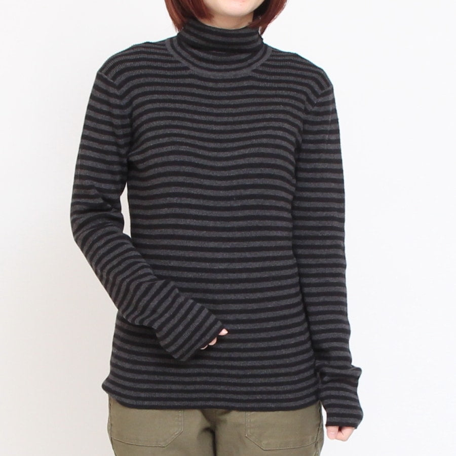 【CHARCOAL GRAYのみ】sosottoボーダーリブタートルプルオーバー42453222
