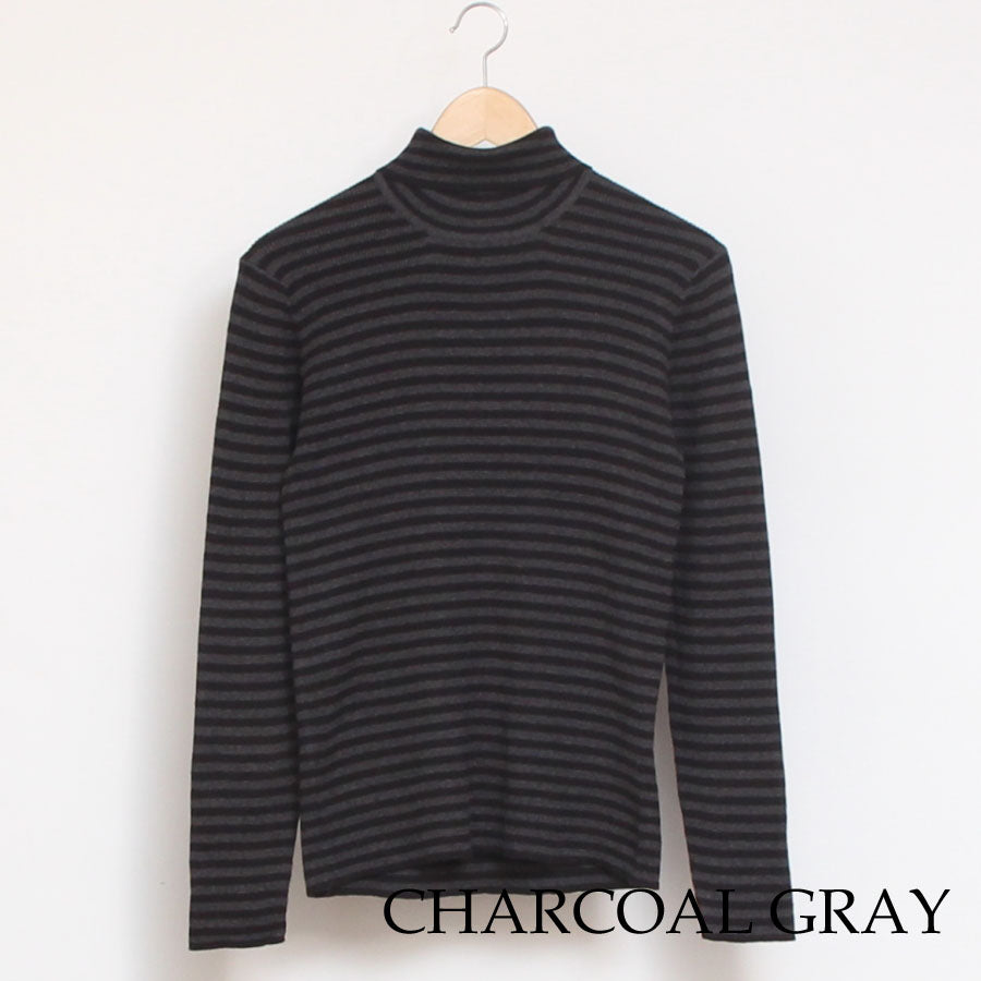 【CHARCOAL GRAYのみ】sosottoボーダーリブタートルプルオーバー42453222