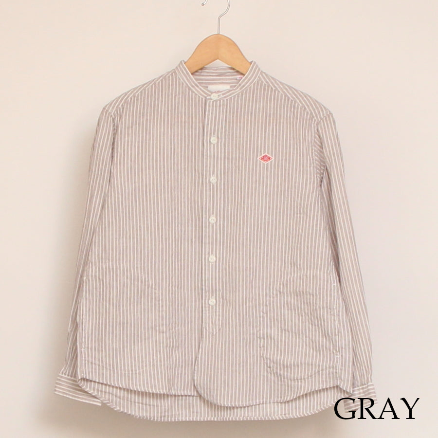 【GRAYのみラスト1点】DANTONコットンリネンストライプバンドカラーシャツ