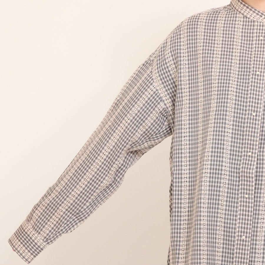 【20%OFF】【RED・BLACKラスト1点ずつ】Pont de Chalons バンドカラー刺繍釦シャツ