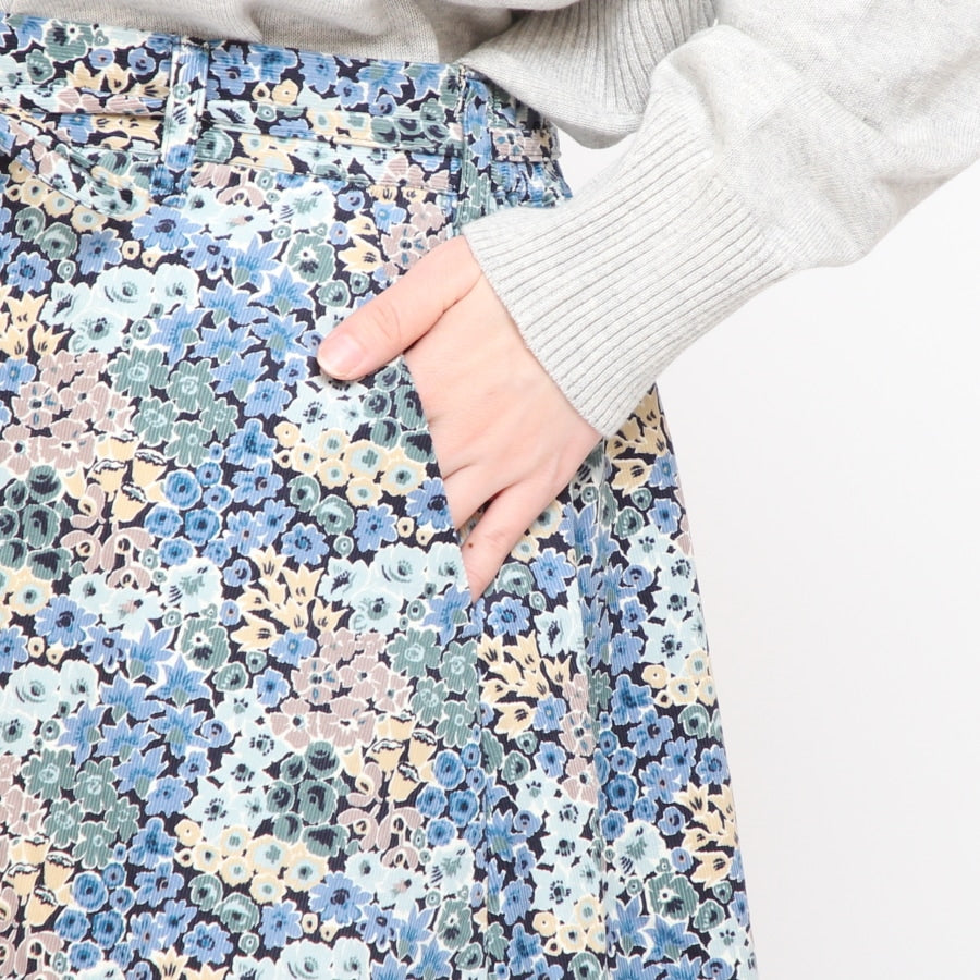 【20%OFF】【GREENのみ ラスト1点】コーデュロイLIBERTYリボン付きスカート(2411)