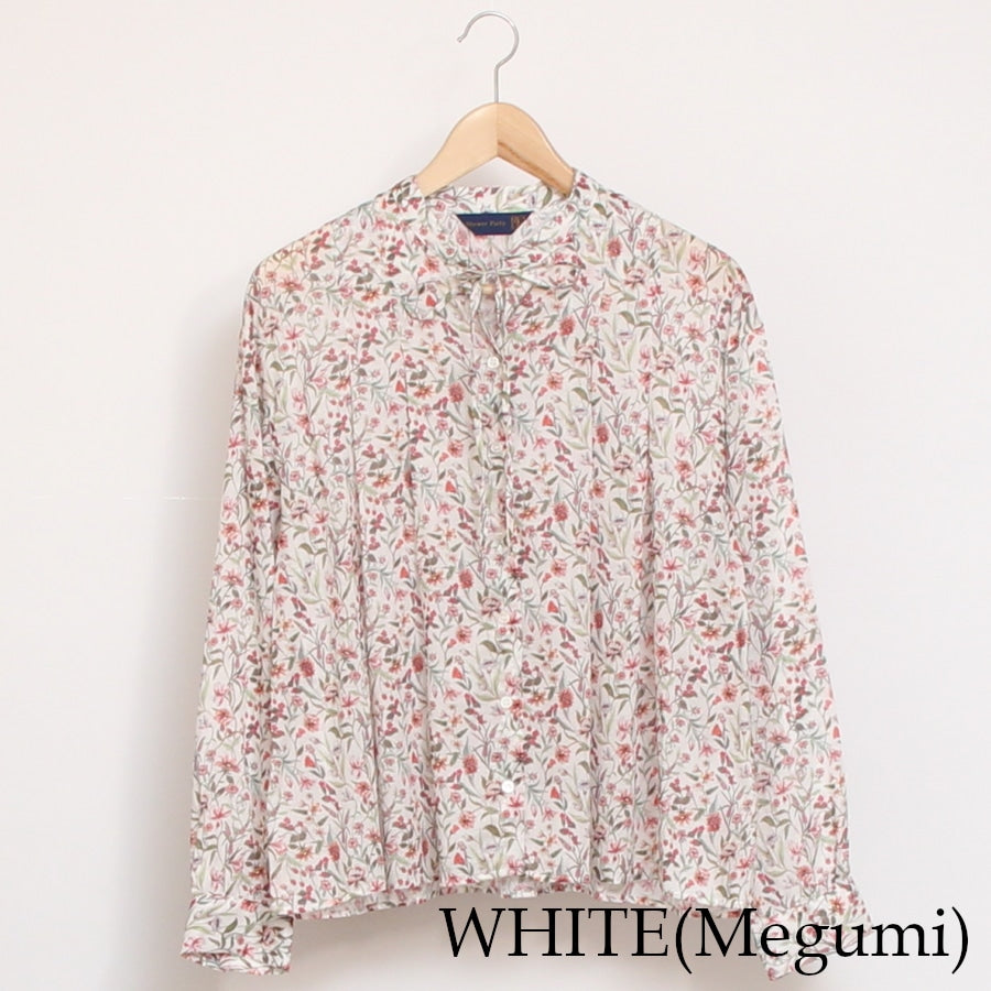 【WHITEのみ 残り僅か】【本店限定商品】シルフローンLIBERTYリボンAラインブラウス2507
