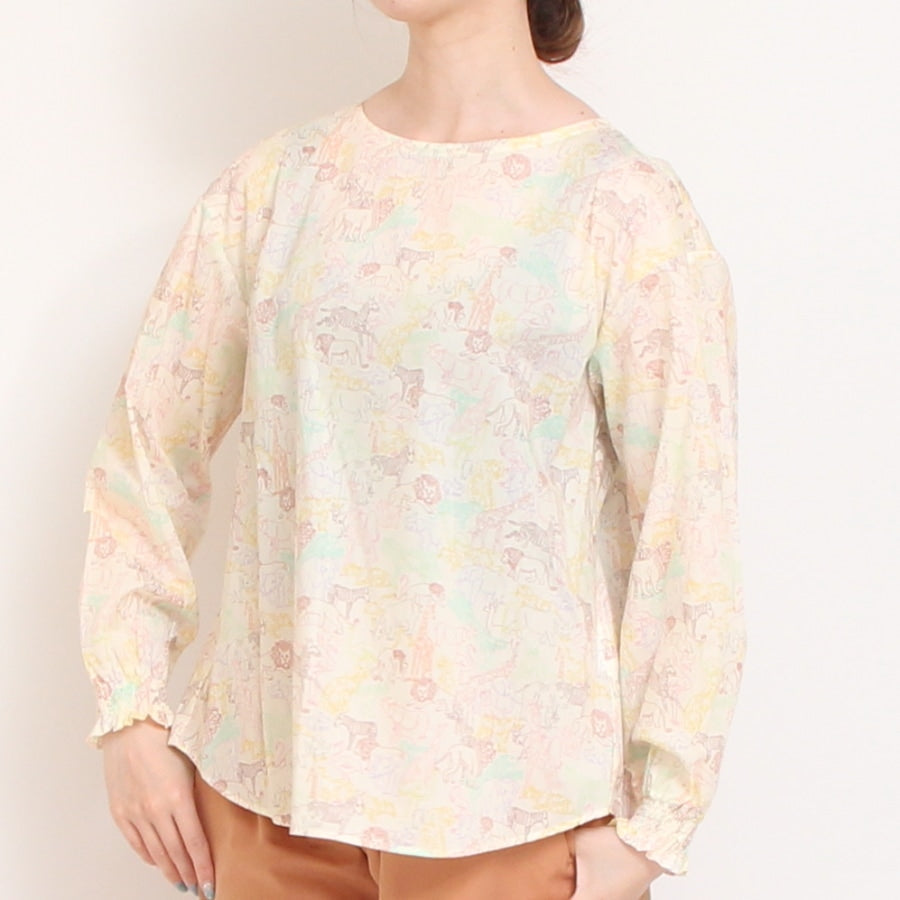 【20%OFF】【IVORYのみ ラスト1点】リバティボートネック シャーリング袖プルオーバー2508