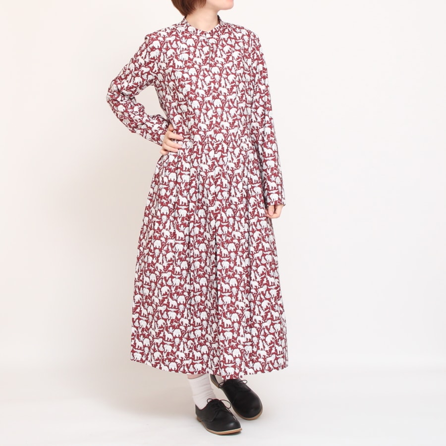 【20%OFF】【WINEサイズ2 ラスト1点】24animals長袖キーネックワンピース(2409)