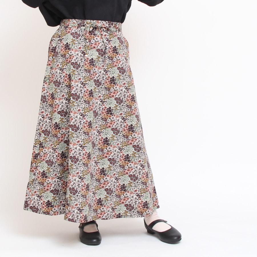 【20%OFF】【GREENのみ ラスト1点】コーデュロイLIBERTYリボン付きスカート(2411)