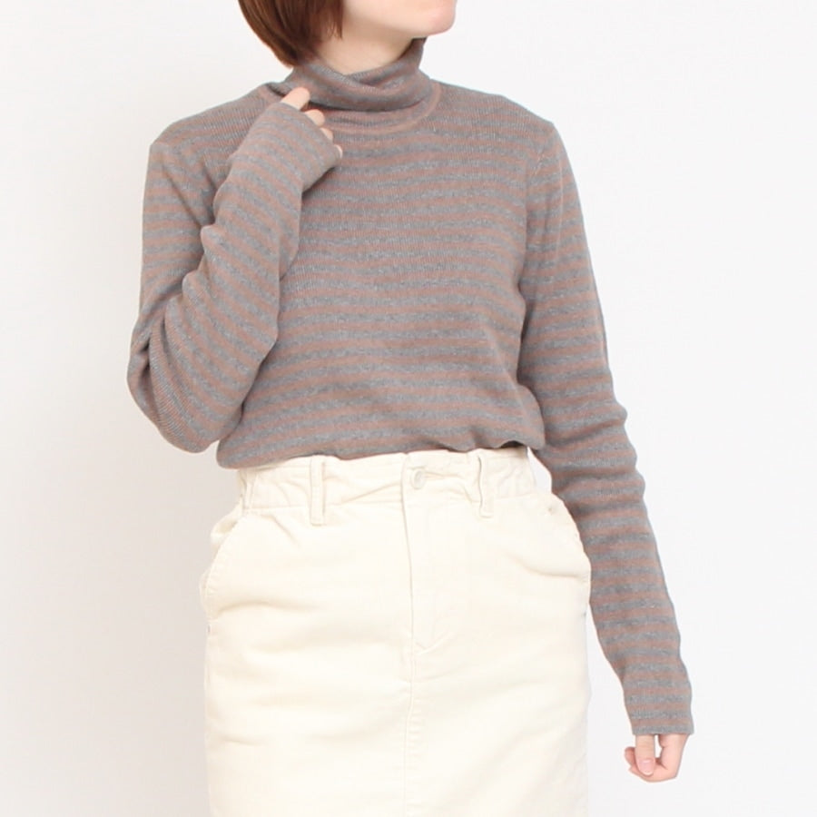 【CHARCOAL GRAYのみ】sosottoボーダーリブタートルプルオーバー42453222
