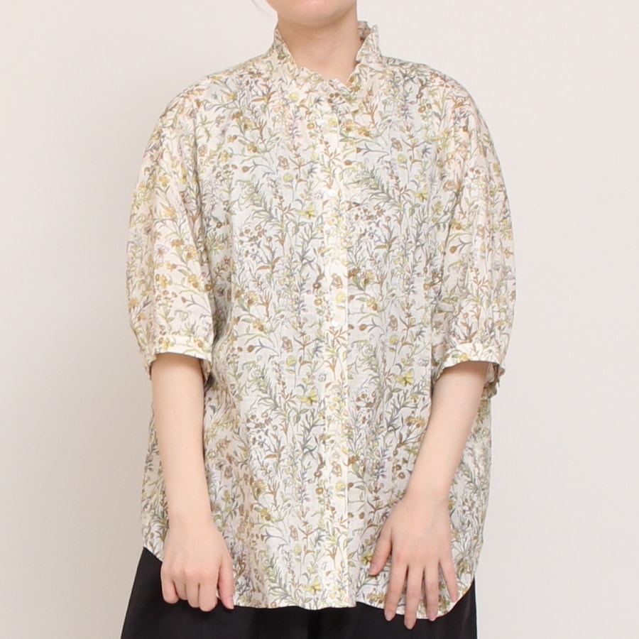【30%OFF】【BLUEのみラスト1点】フランダースLIBERTY5分袖変形フリルシャツ2504