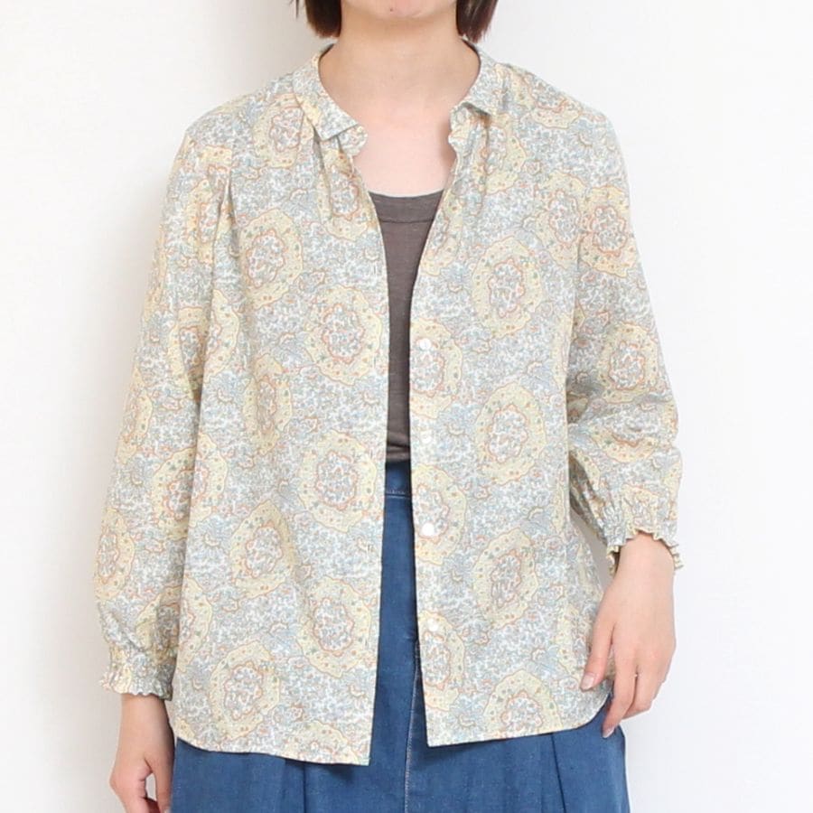 【IVORY・YELLOW ラスト1点ずつ】HOKKOH LIBERTY ミニカラー袖シャーリングSH2505