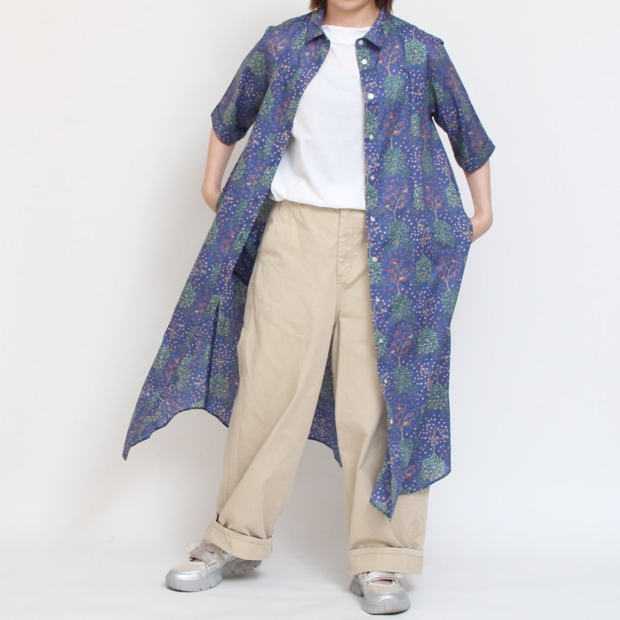 【20%OFF】【BLUE・NAVYラスト1点ずつ】HOKKOH LIBERTY 5分袖レギュラーカラーワンピース2507