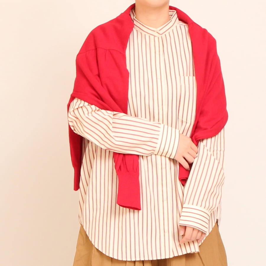 【20%OFF】【RED・BLACKラスト1点ずつ】Pont de Chalons バンドカラー刺繍釦シャツ