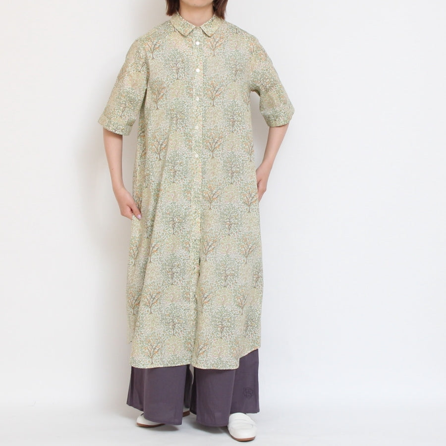 【20%OFF】【BLUE・NAVYラスト1点ずつ】HOKKOH LIBERTY 5分袖レギュラーカラーワンピース2507
