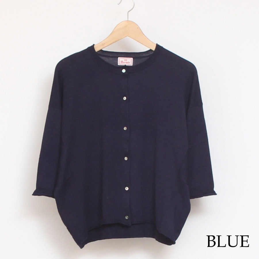 【IVORY WINEのみ 残り僅か】mao madeピマコットン7分袖カーディガン(2407)