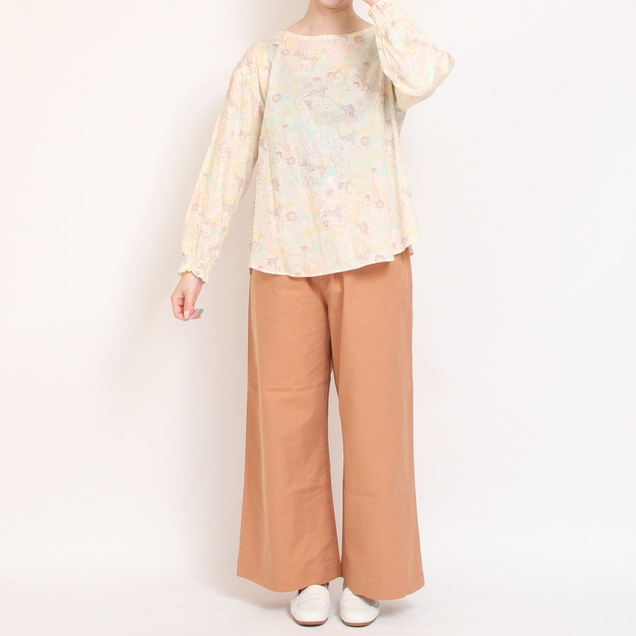【20%OFF】【IVORYのみ ラスト1点】リバティボートネック シャーリング袖プルオーバー2508