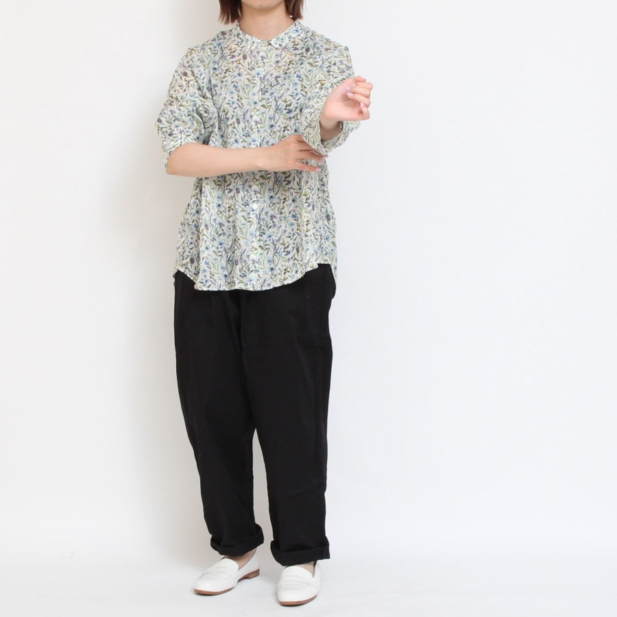 【IVORY・SAXのみ 残り僅か】【本店限定商品】シルフローンLIBERTY チビ襟チュニック2507