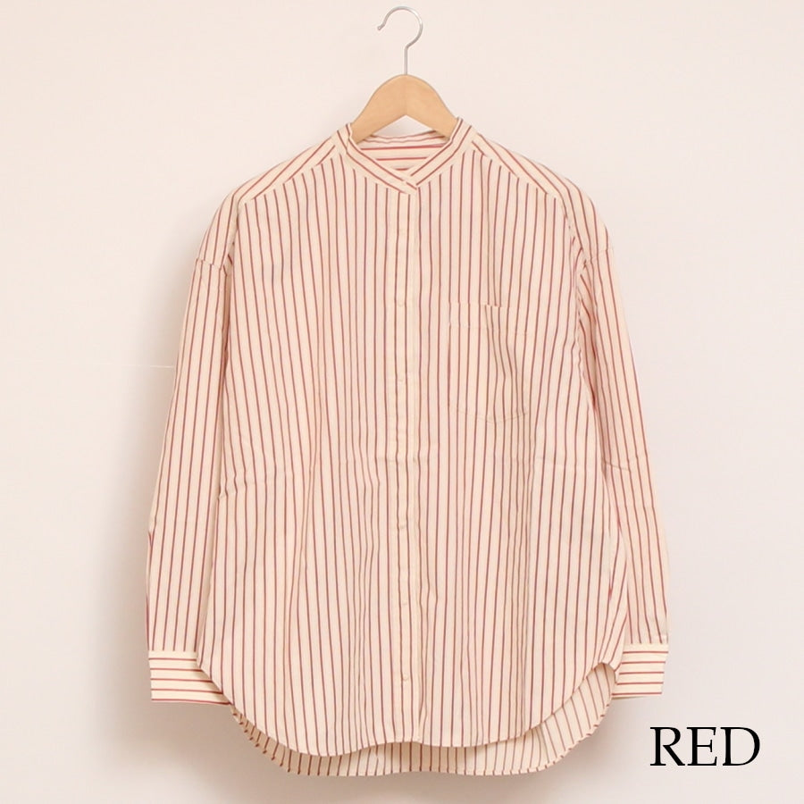 【20%OFF】【RED・BLACKラスト1点ずつ】Pont de Chalons バンドカラー刺繍釦シャツ
