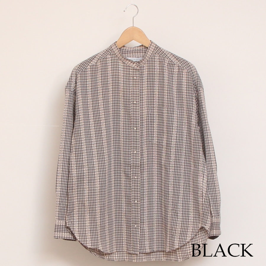 【20%OFF】【RED・BLACKラスト1点ずつ】Pont de Chalons バンドカラー刺繍釦シャツ