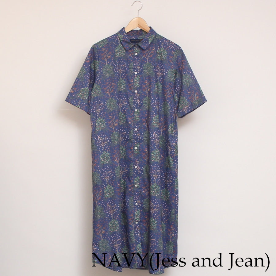 【20%OFF】【BLUE・NAVYラスト1点ずつ】HOKKOH LIBERTY 5分袖レギュラーカラーワンピース2507