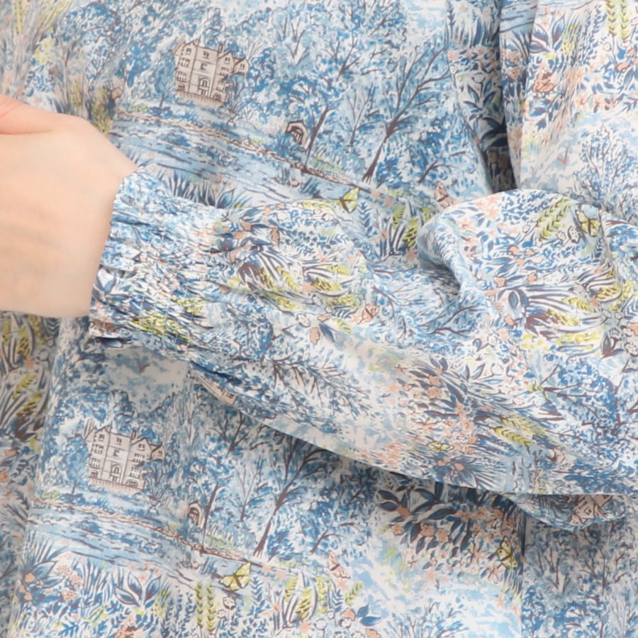 【20%OFF】【IVORYのみ ラスト1点】リバティボートネック シャーリング袖プルオーバー2508