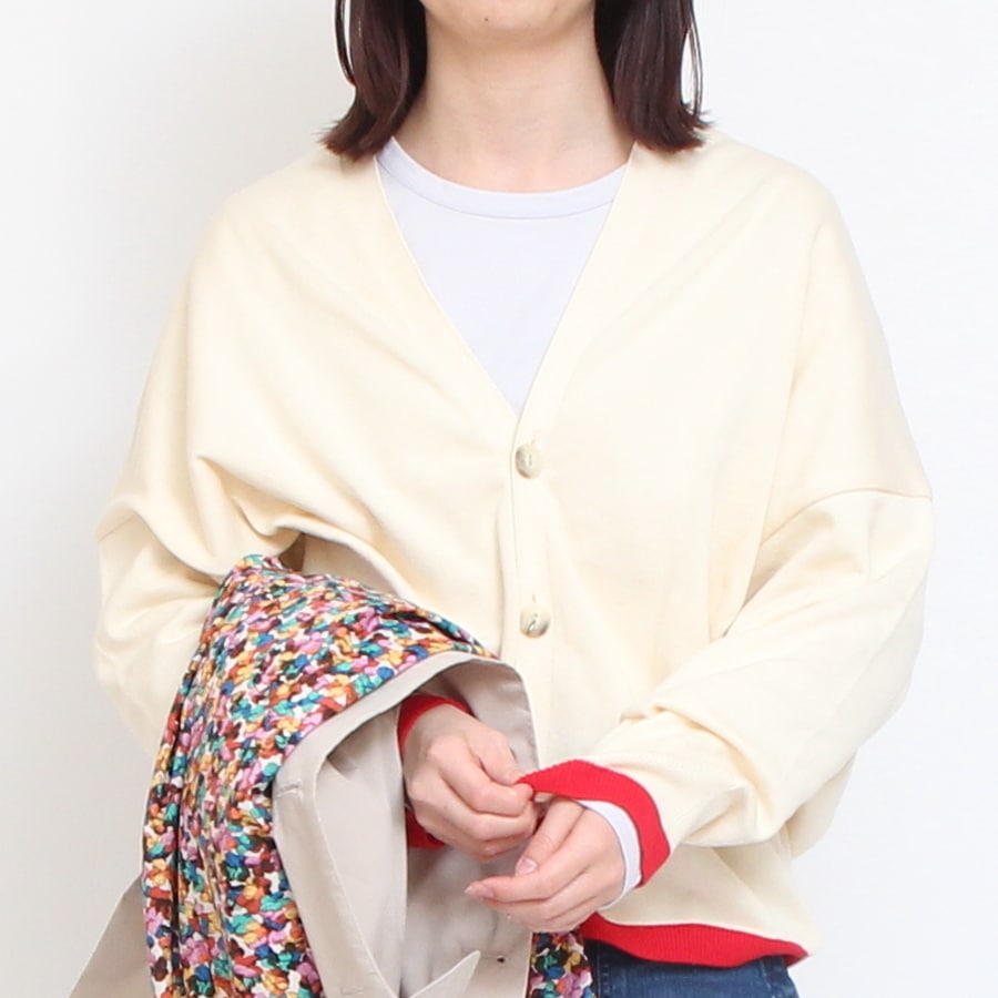 【30%OFF】【BLUEのみ ラスト1点】NARUリブバイカラーVネックカーディガン