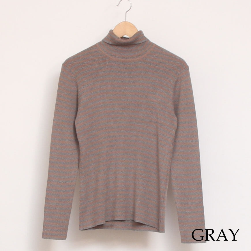 【CHARCOAL GRAYのみ】sosottoボーダーリブタートルプルオーバー42453222