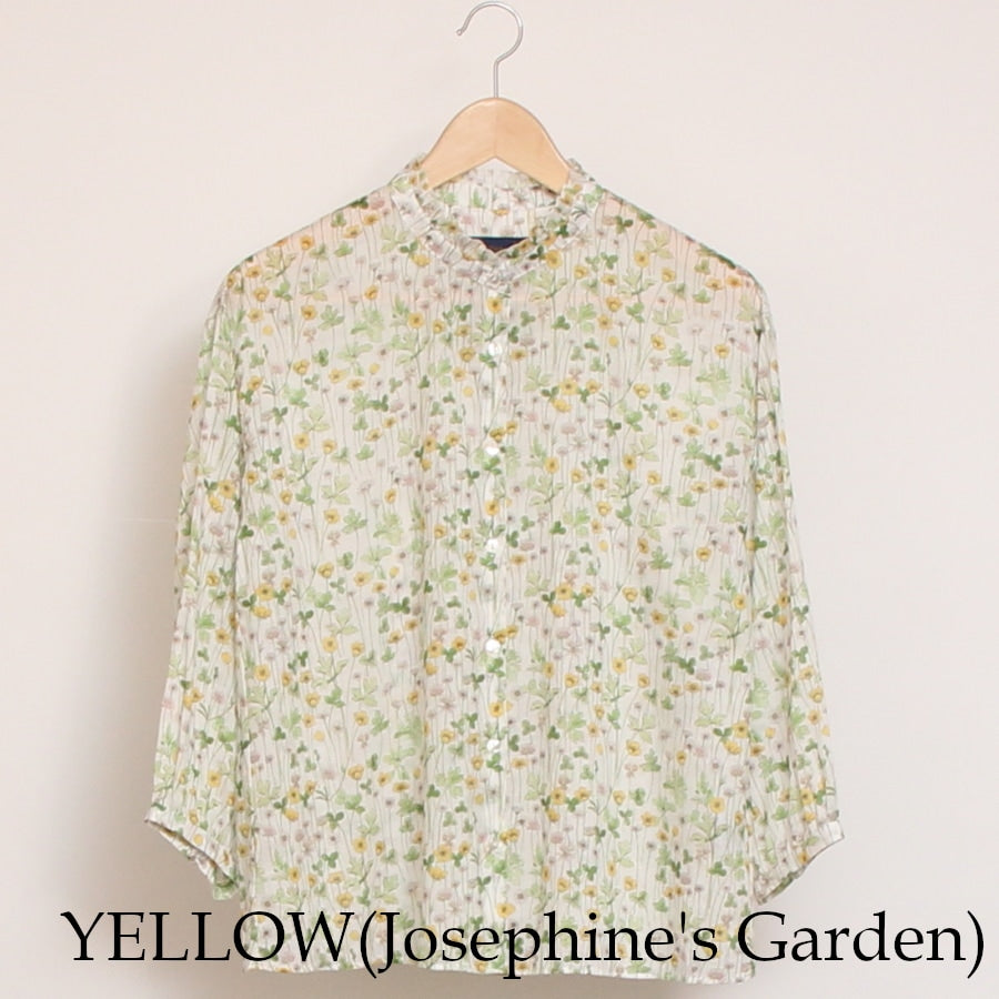 【YELLOW残り僅か】シルフローLIBERTYスタンドフリルオーバーシャツ2507