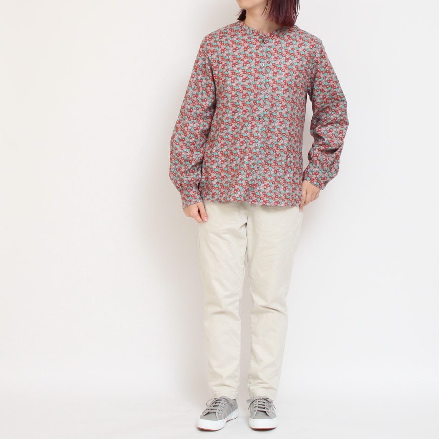 【再値下げ・40%OFF】【WINEのみ ラスト1点】エアリーコットLIBERTYスタンドカラーシャツ(2311)