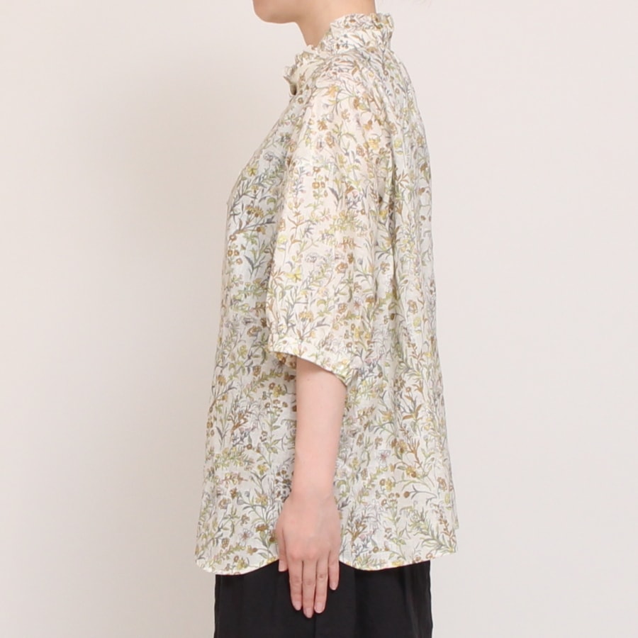 【30%OFF】【BLUEのみラスト1点】フランダースLIBERTY5分袖変形フリルシャツ2504