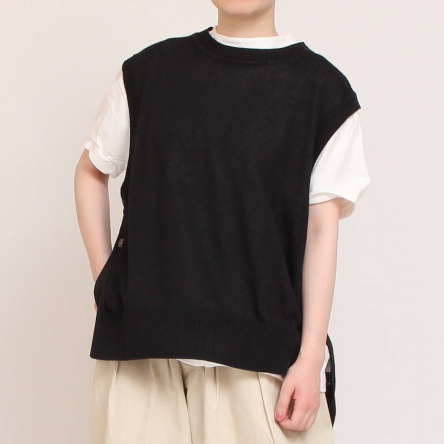 【50%OFF】【IVORY・MINTのみ 残り僅か】mao made UVカットリネン サイド釦ベスト
