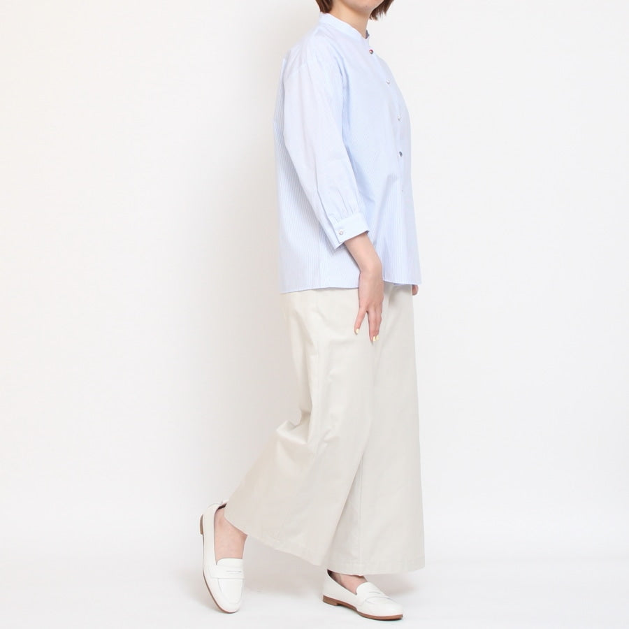 【WHITEのみ ラスト1点】リバティ釦7分袖マオカラーシャツ(2506)