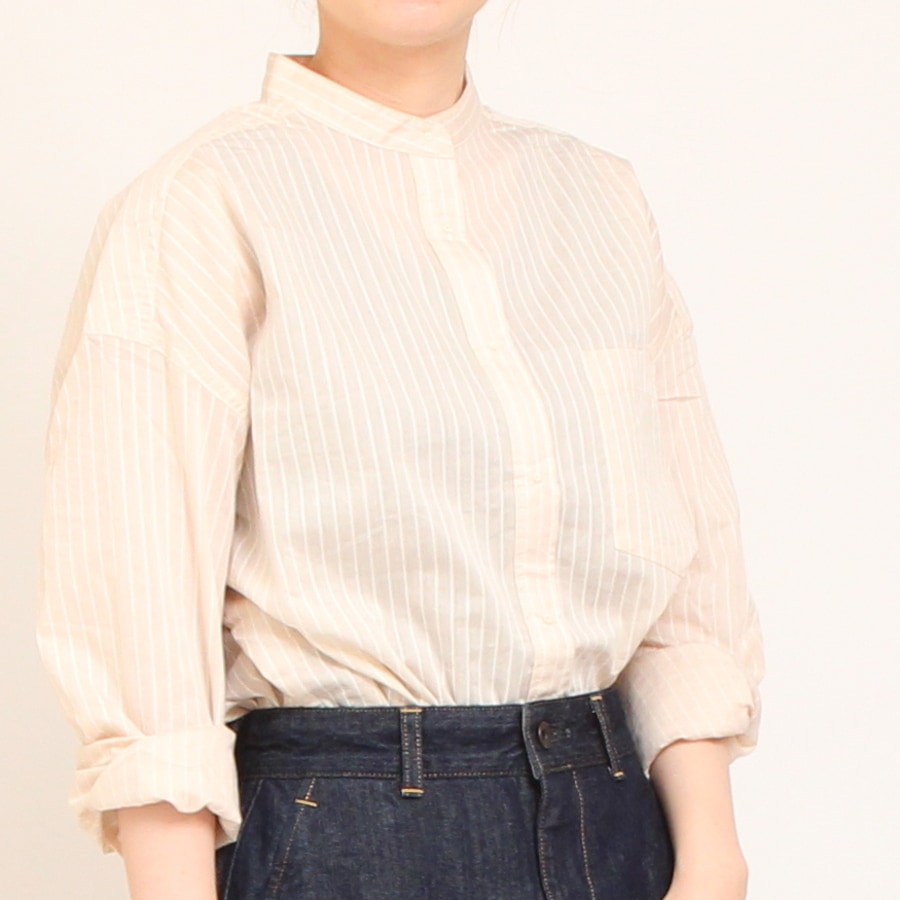 【20%OFF】【RED・BLACKラスト1点ずつ】Pont de Chalons バンドカラー刺繍釦シャツ