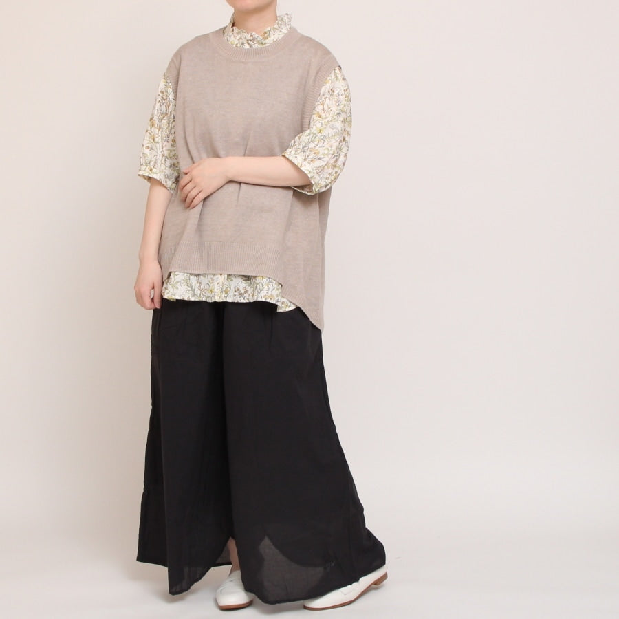 【30%OFF】【BLUEのみラスト1点】フランダースLIBERTY5分袖変形フリルシャツ2504