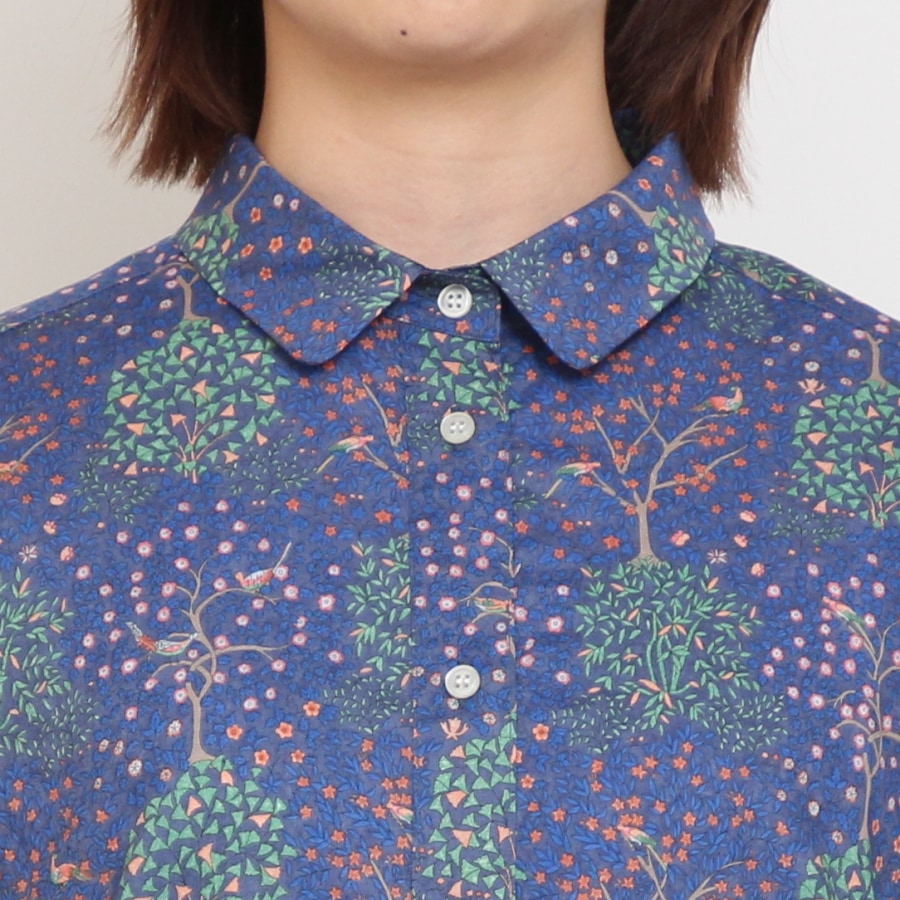 【20%OFF】【BLUE・NAVYラスト1点ずつ】HOKKOH LIBERTY 5分袖レギュラーカラーワンピース2507
