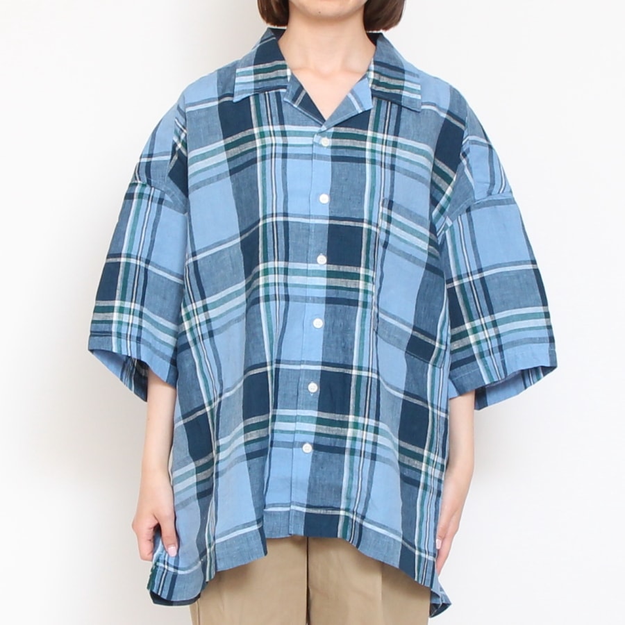 【50%OFF】HARVESTYチェックリネン半袖ジャンボシャツ