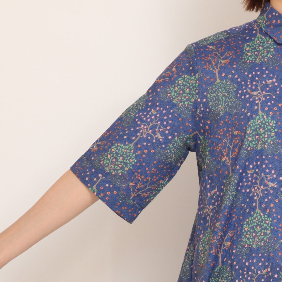 【20%OFF】【BLUE・NAVYラスト1点ずつ】HOKKOH LIBERTY 5分袖レギュラーカラーワンピース2507