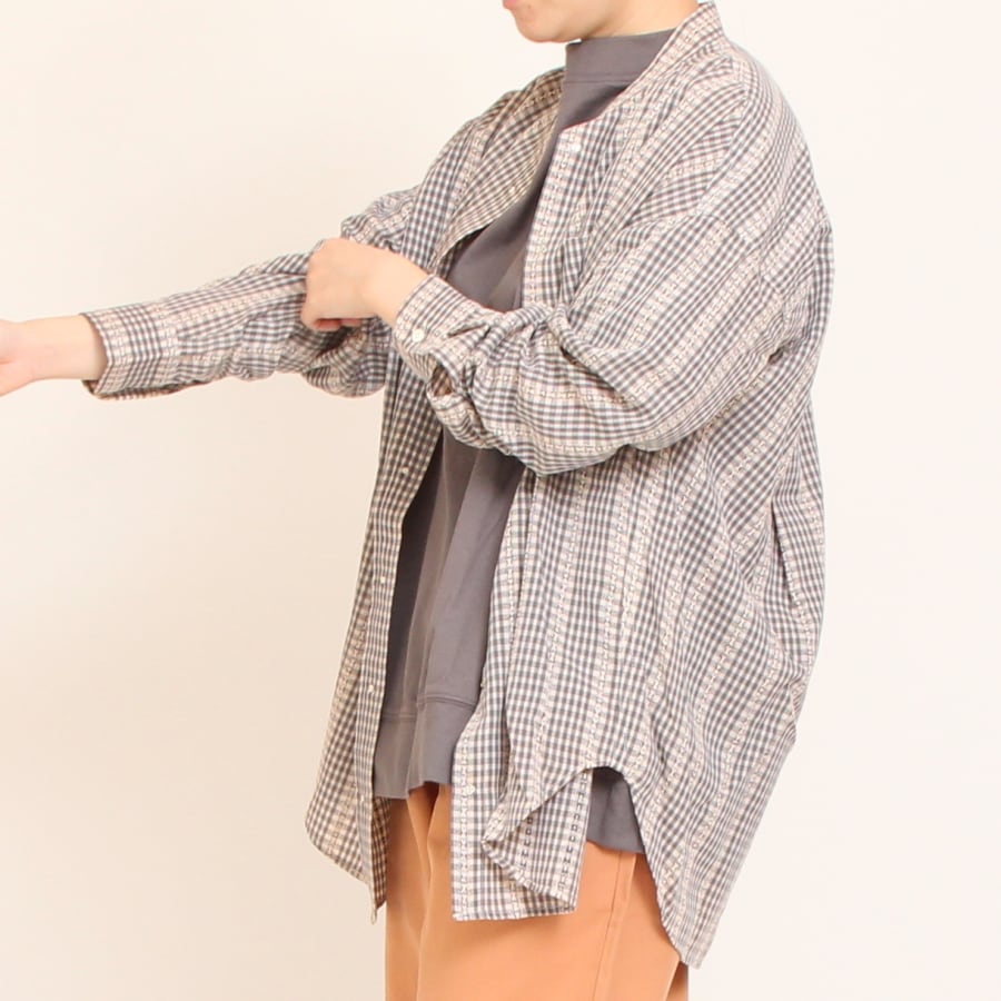 【20%OFF】【RED・BLACKラスト1点ずつ】Pont de Chalons バンドカラー刺繍釦シャツ