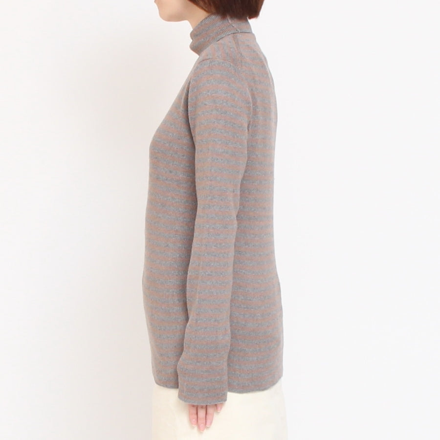 【CHARCOAL GRAYのみ】sosottoボーダーリブタートルプルオーバー42453222