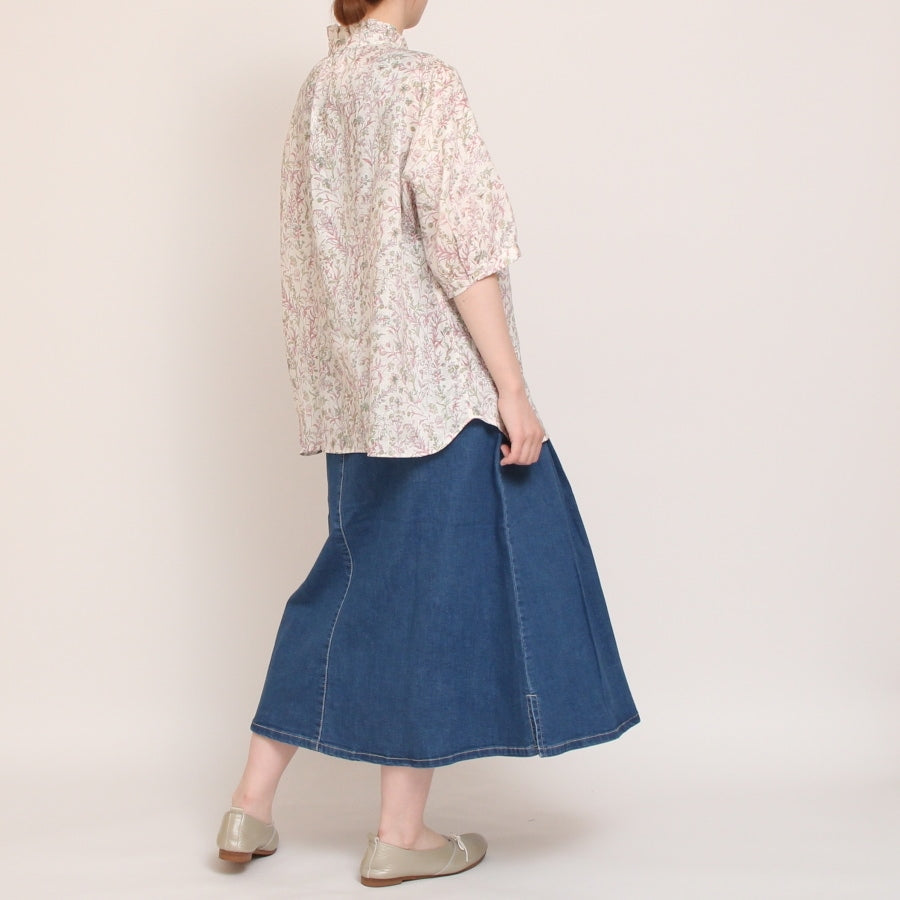 【30%OFF】【BLUEのみラスト1点】フランダースLIBERTY5分袖変形フリルシャツ2504