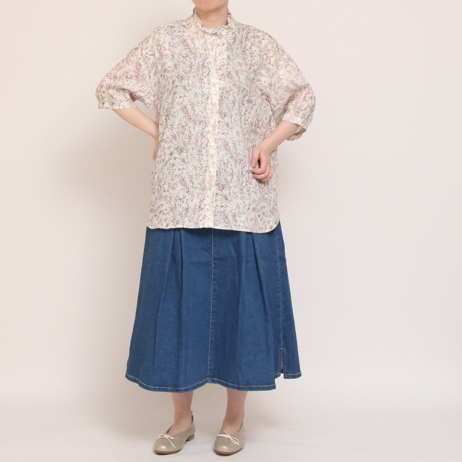 【30%OFF】【BLUEのみラスト1点】フランダースLIBERTY5分袖変形フリルシャツ2504