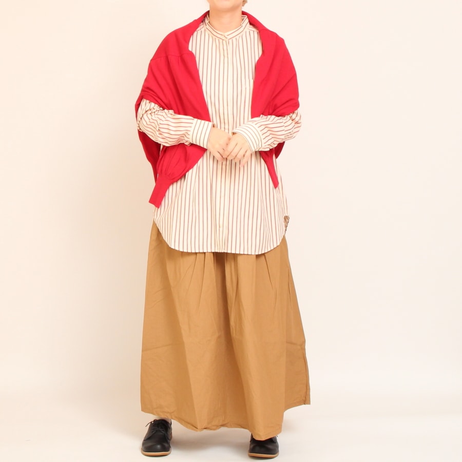【20%OFF】【RED・BLACKラスト1点ずつ】Pont de Chalons バンドカラー刺繍釦シャツ