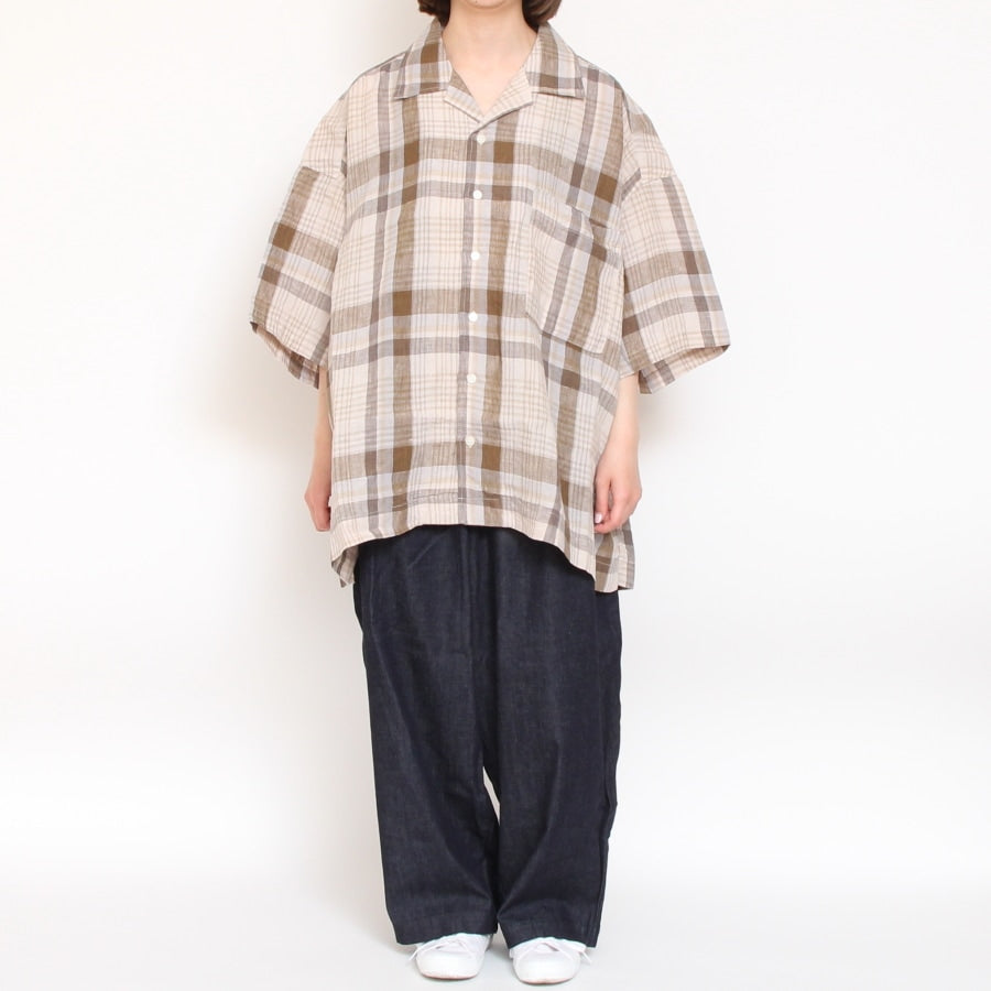 【50%OFF】HARVESTYチェックリネン半袖ジャンボシャツ